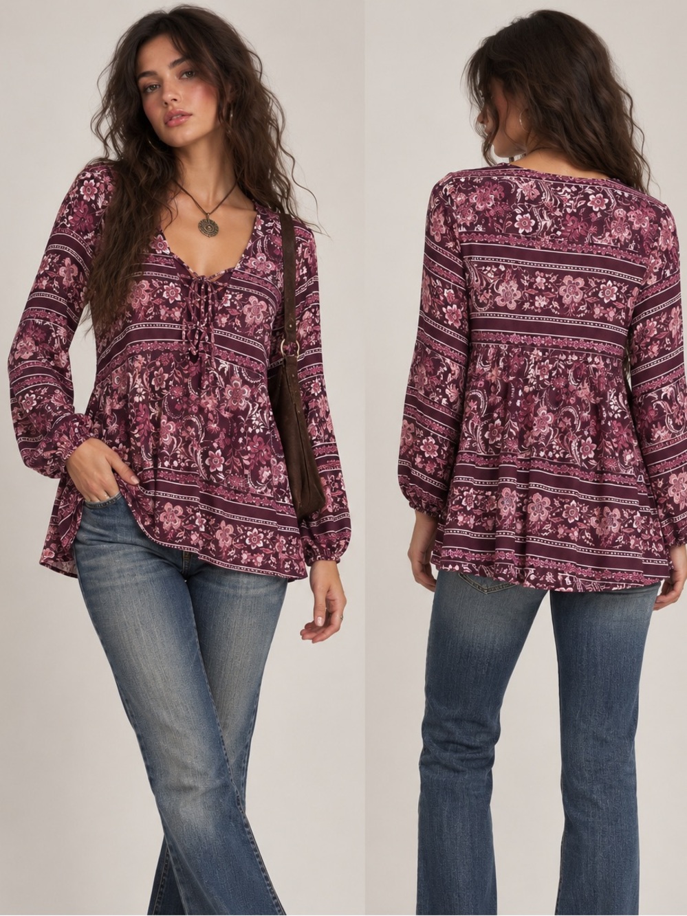 Show Me Your MuMu Flowy Western Boho Paisley Floral Romantic Tunic Blouse - Med